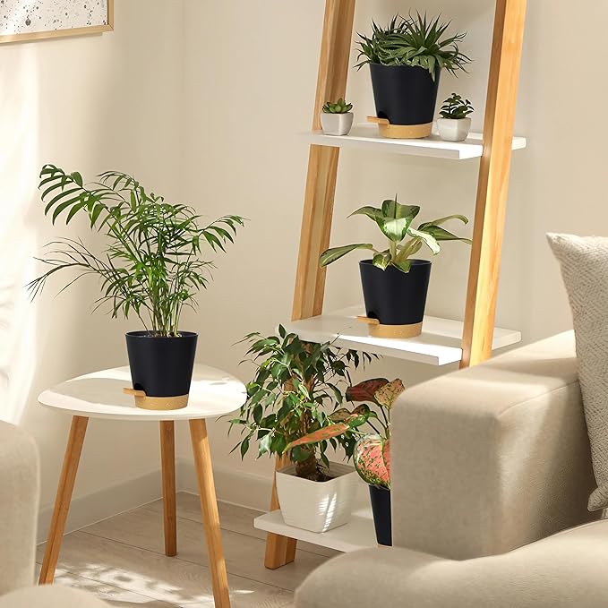 5 Pack 5 inch Self-Watering Pots, African Violets Planter with Drainage Holes and Reservoir, Black Brown Plastic Planter for Indoor Outdoor Plants Flowers and Houseplants black brown, 5 inch 5 pcs