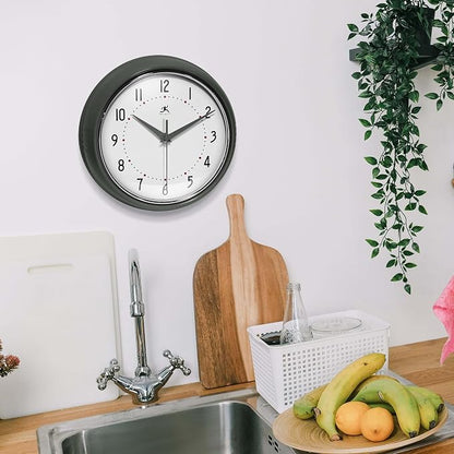 Infinity Instruments LTD. Retro Round Aluminum Wall Clock, Oyster Grey - Image 2