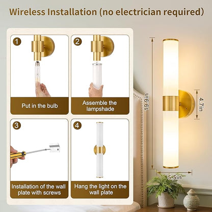 Morauroral Gold Battery Operated Wall Sconces Set of 2, Rechargeable Wall Lights - Image 5