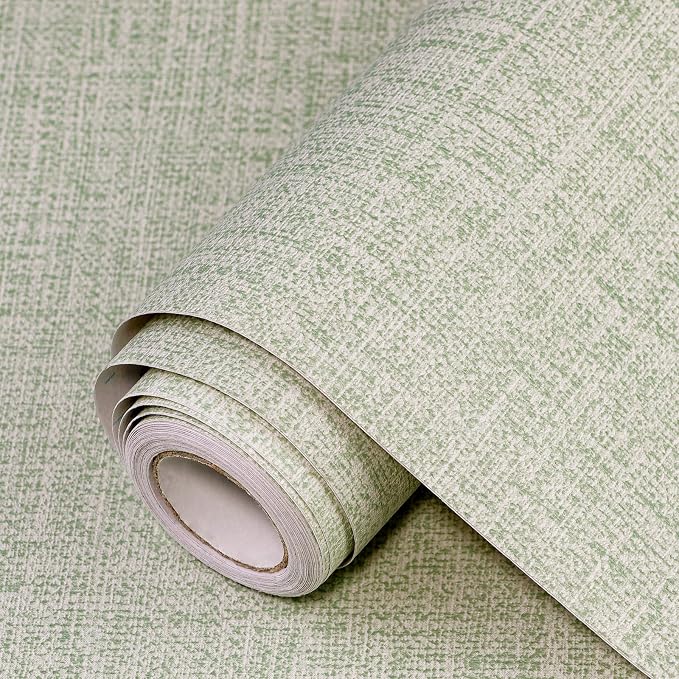 Green Grasscloth Peel and Stick Wallpaper 17.3"x480" Faux Linen Textured by Uooar
