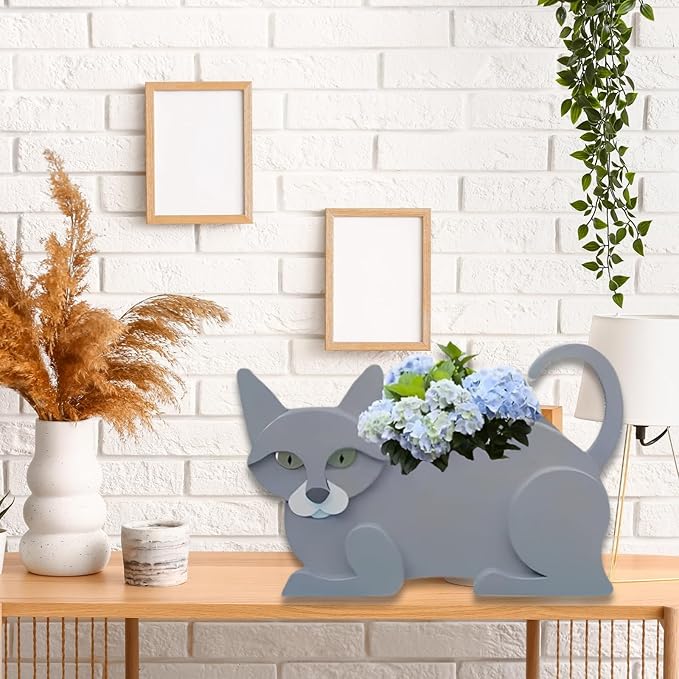 British Short Cat Planter Plant Pots,Cute Garden Cat Flower Planter,Cat Planters Birthday Gifts for Women,Office,Indoor/Outdoor Decor（12.5 * 5.12 * 7.8in）