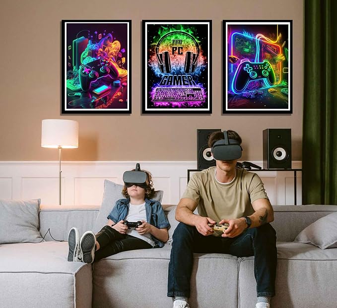 PPV 3Pcs Cool Gaming Wall Art Retro Video Gamer watercolor Posters Pictures - Image 4
