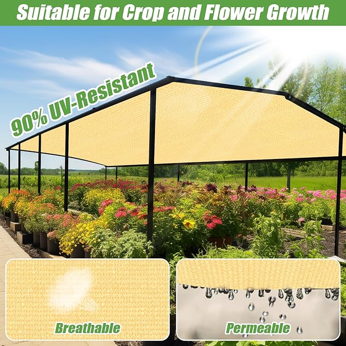 Outdoor 90% Sun Shade Cloth with Grommets, 17 X 17 FT Pergola Shade Cover for Garden Patio Carport Kennel Swimming Pool, Sand (We Make Custom Size)