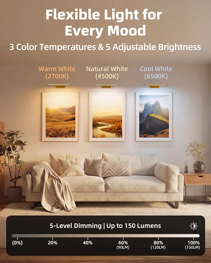 EZVALO Picture Light for Wall, 4800mAh Rechargeable Wireless Remote, 13in - Image 6