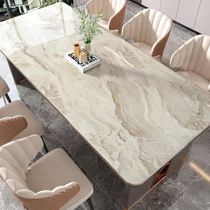 VEELIKE Glossy Beige Gold Marble Contact Paper - Image 4