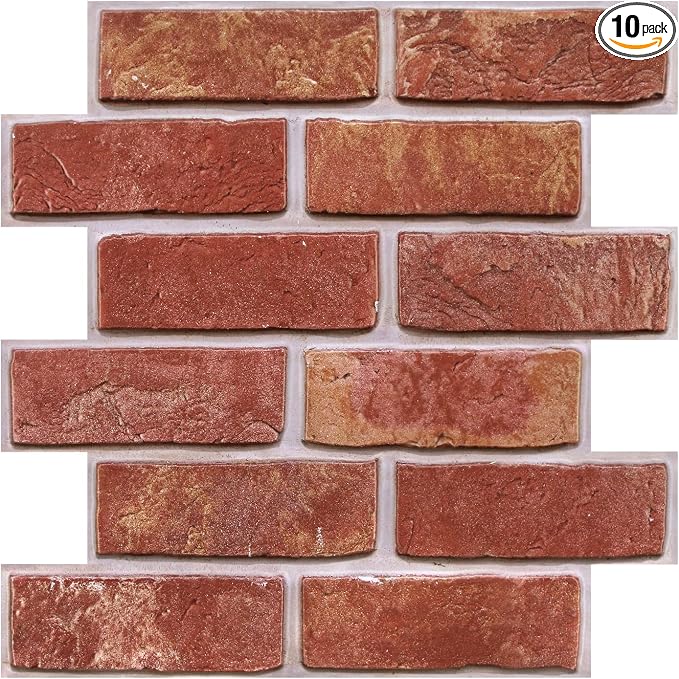 COMSTICKC 3D Faux Red Brick Wall Panel Peel and Stick, Small Brick, Ultra-Light by COMSTICKCDECOR