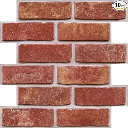 COMSTICKC 3D Faux Red Brick Wall Panel Peel and Stick, Small Brick, Ultra-Light by COMSTICKCDECOR