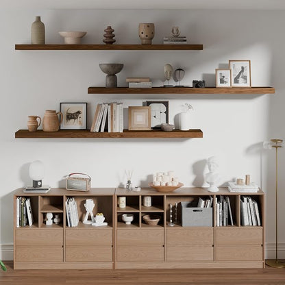 ROGMARS 60Inches Long Walnut Floating Shelves, Rustic Solid Wood Farmhouse Wall - Image 4