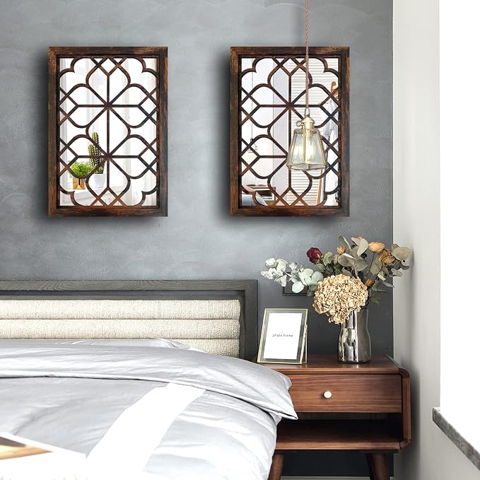 Wocred Set of 2 Rectangular Wall Mirror, Gorgeous Rustic Farmhouse Accent Mirror - Image 3