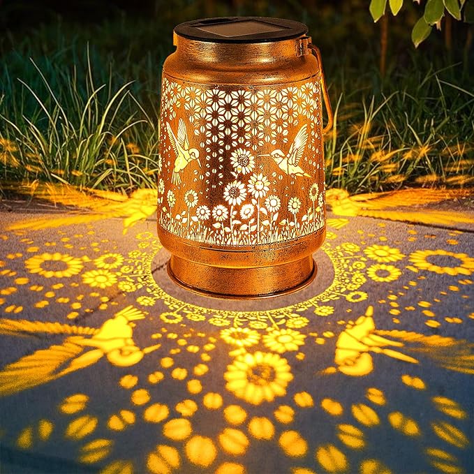 Hummingbird Solar Lanterns Outdoor Garden Decor, Birthday Gifts for Women Mom Grandma Hanging Metal Solar Lights Waterproof Decoration LED Lantern with Shepherd Hook for Outside Garden Yard Patio Lawn