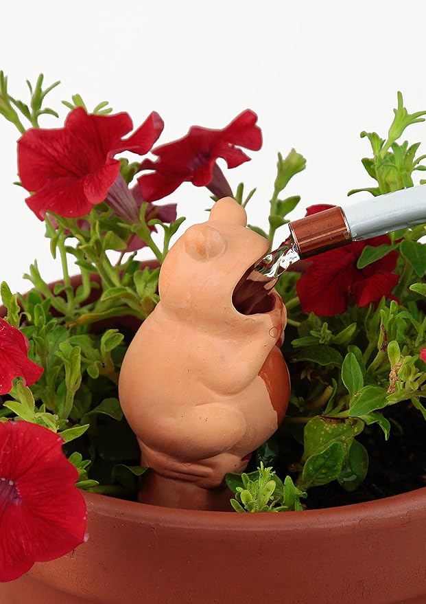 Terracotta Plant Self Watering Spikes - Set of 3 Terracotta Self Watering Bulbs, Self Watering Stakes, Self Watering Globes for Pot Plants (Frogs Plain, Large)