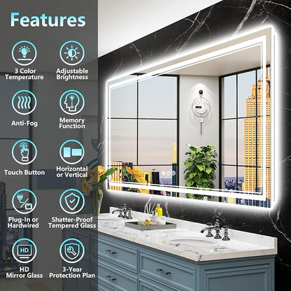 77x36 LED Bathroom Mirror with Lights, Backlit and Front Lit Anti-Fog Lighted - Image 2