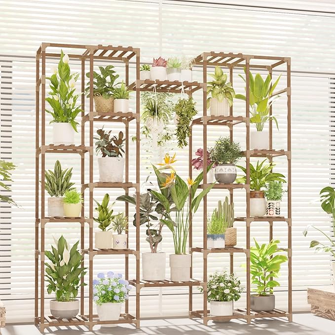 Plant Stand Indoor Tall Hanging Plant Shelf 16 Tiers Large Outdoor Plant Rack for Multiple Plants Wood Plant Holder for Living Room Garden Balcony
