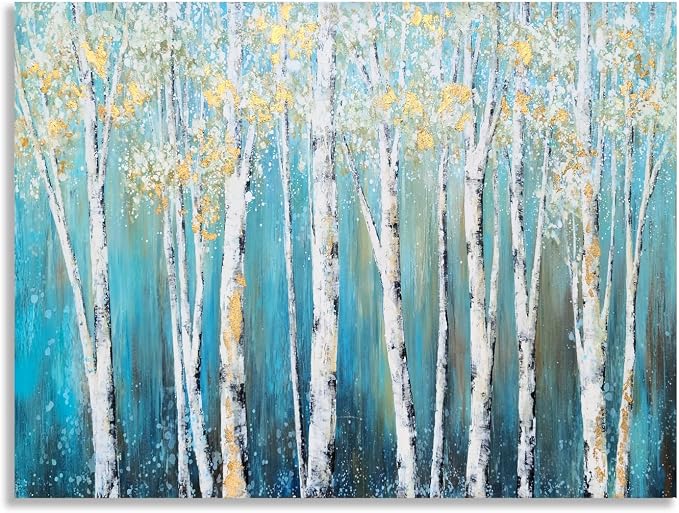 Yihui Arts Landscape Canvas Print Artwork: Teal Winter Forest Painting Wall Art - Image 3