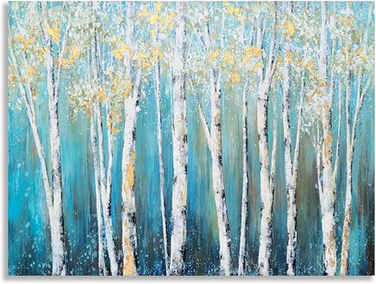 Yihui Arts Landscape Canvas Print Artwork: Teal Winter Forest Painting Wall Art - Image 3