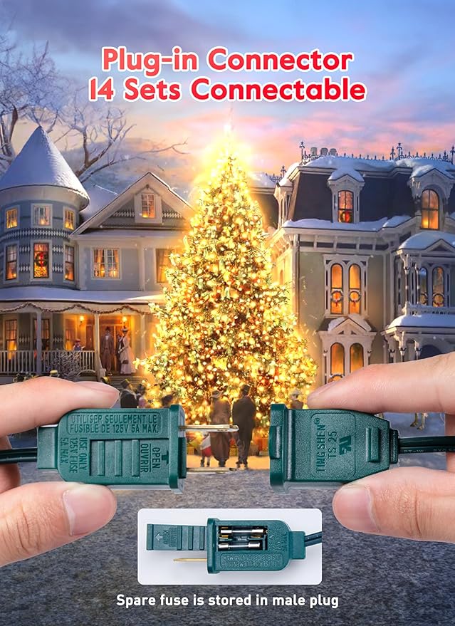 50FT C7 Clear LED Christmas String Lights Outdoor, Commercial Connectable Christmas Lights with 50+2 Bulbs(2 Spare), Hanging Christmas Tree Lights for Xmas Holiday Party Roofline Backyard Decor
