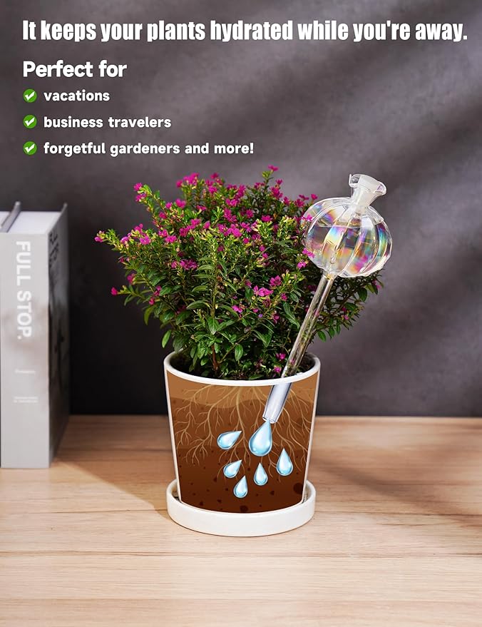 NiHome Plant Watering Globes 4-Pack, Iridescent Glass Cactus Self Watering Globe, Glass Waterer for Potted Plants - 4.7OZ/140 ML Capacity Automatic Mini Irrigation System, Adorable Gardening Gift