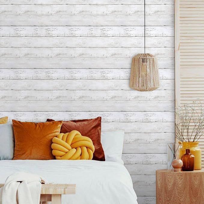 White Gray Wood Wallpaper 17.71 in X 393 in Peel and Stick Removable Decorative - Image 7