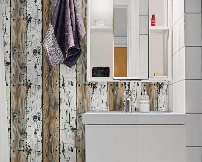 FLFK Wood Wallpaper Peel and Stick Gray-White and Brown Shiplap Wall Paper - Image 5