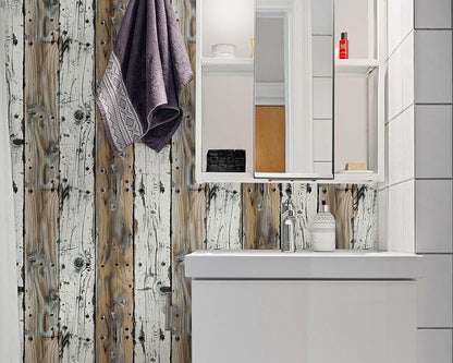 FLFK Wood Wallpaper Peel and Stick Gray-White and Brown Shiplap Wall Paper - Image 5