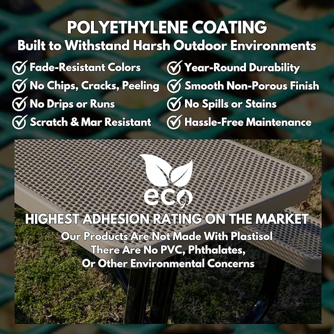 Heavy-Duty Portable ADA-Compliant Outdoor Picnic Table, Punched Steel Patio Dining Furniture Made in America (8ft Rectangular, Both-Side Handicap, Textured Copper)