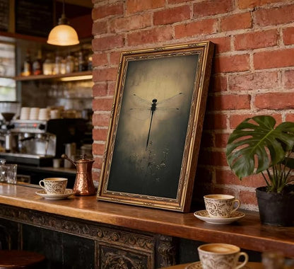Vintage Gold Framed Wall Art Retro Dark Dragonfly Painting Canvas Prints Gothic - Image 7