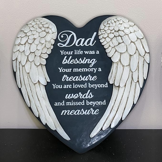 Dad Memorial Garden Stone, Dad Stepping Garden Memorial Stone, in Memory of Dad Stones Gifts for Loss of Father, Loss of Dad, Father Memorial Angel Wings Heart Stone TNS13