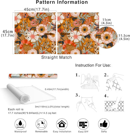 HAOKHOME Boho Peel and Stick Wallpaper Floral Wall Paper Removable - Image 7