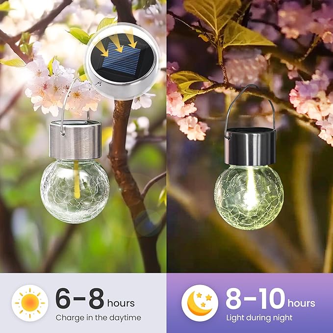 Hanging Solar Lights Outdoor,New Upgraded Moving Led Beads,Solar Powered Waterproof Lighting,4 Pack Hanging Globe Solar Lights for Garden Yard Patio Fence Christmas Decoration (Warm White)