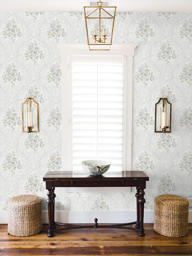 Ismoon Floral Peel and Stick Wallpaper Vintage White and Grey Contact Paper - Image 6