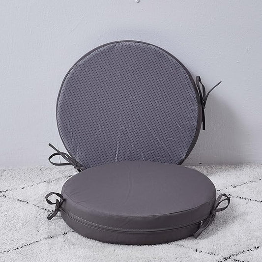 15 x 15 Inch Round Cushions for Outdoor Furniture Non-Slip Waterproof Patio Bistro Chair Cushion with Ties Bar Stool Seat Cushion for Kitchen Chairs Set of 2, Dark Gray