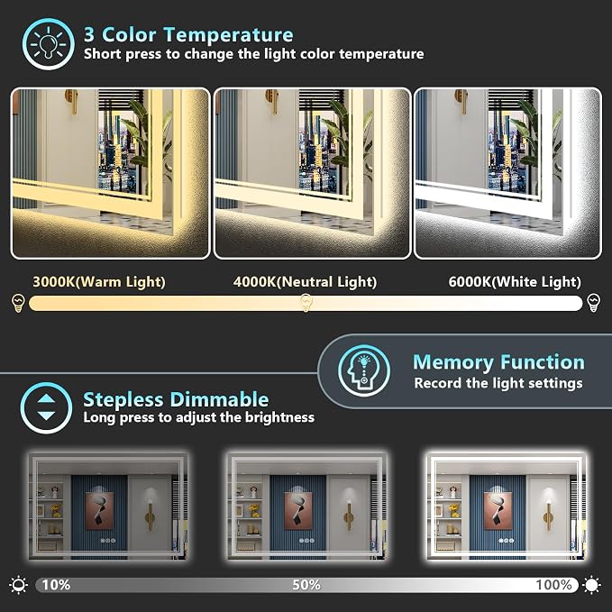 60x36 LED Bathroom Mirror with Lights, Backlit and Front Lit Anti-Fog Lighted - Image 4