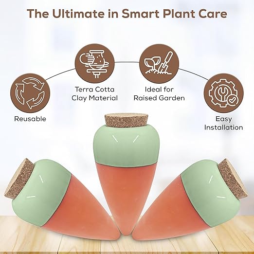 Plant Watering Globes - Olla Terracotta Watering Spikes - Hold 16 Ounces - Olla Water System for Plants - Self Water Method - Slow Releaese Drip Irrigation Terracotta Stakes