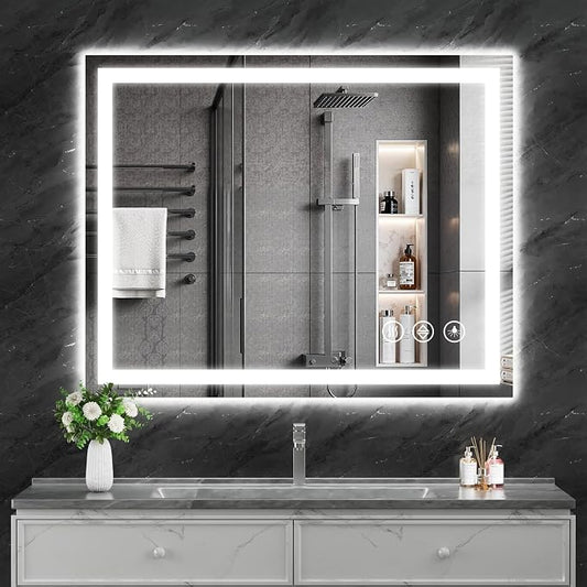 Koonmi 40"x30" LED Mirror for Bathroom, 90CRI Anti-Fog Vanity Mirror by KOONMI