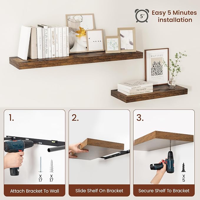 Vivelove 12" Deep Floating Shelves 47.2" Long, Wall Shelves - Image 9