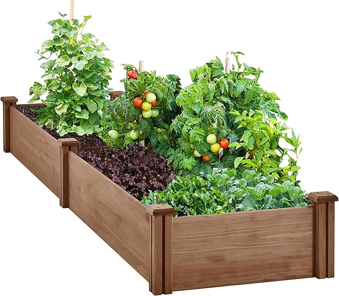 Yaheetech 8x2ft Wooden Horticulture Raised Garden Bed Divisible Elevated Planting Planter Box for Flowers/Vegetables in Backyard/Patio Outdoor, Dark Brown, 95 x 25 x 11in