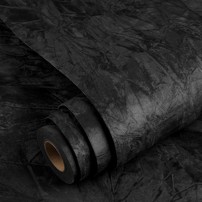 YENHOME 30"X393" Black Peel and Stick Wallpaper Vintage Velvet Wallpaper by Yenhome