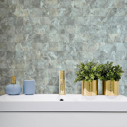 AULIGET 100-Piece Faux Stone Peel and Stick Backsplash Wall Tiles, Laundry Room - Image 6