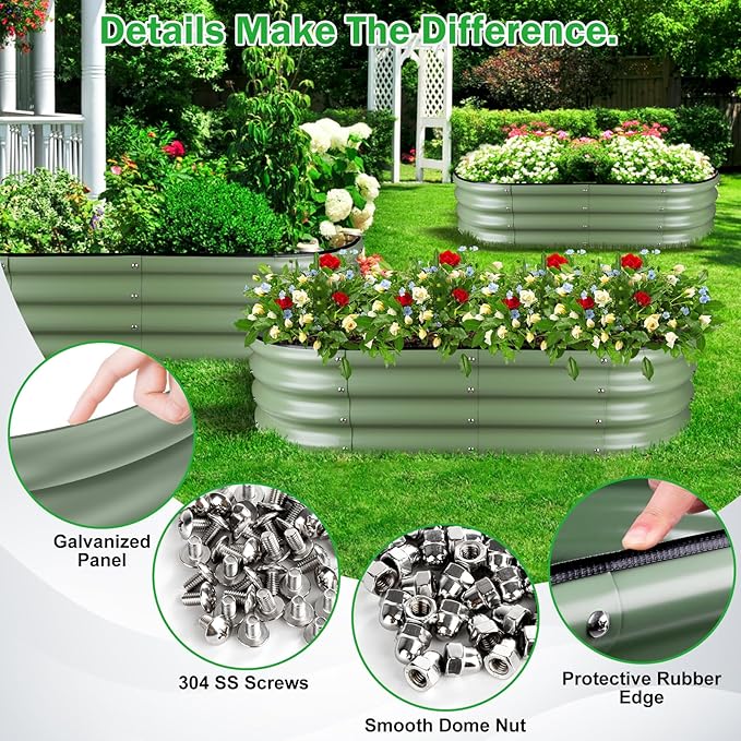 Olive Green 4x2x0.9ft Raised Garden Bed, Deep Metal Garden Bed, Large Galvanized Raised Garden Beds Outdoor, Raised Planter Box Kit for Vegetables, Flowers, Fruits