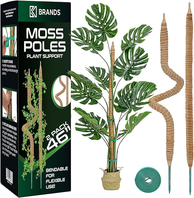2 Pack 46'' Bendable Moss Pole Monstera Plant Support for Climbing Indoor Plants - Stakes for Potted Climbers - Tall Sticks Indoor Trellis for Houseplants - Accessories for Monstera Pot