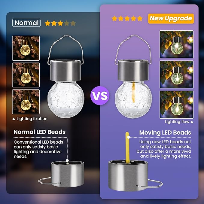 Hanging Solar Lights Outdoor,New Upgraded Moving Led Beads,Solar Powered Waterproof Lighting,12 Pack Hanging Globe Solar Lights for Garden Yard Patio Fence Christmas Decoration (Warm White)