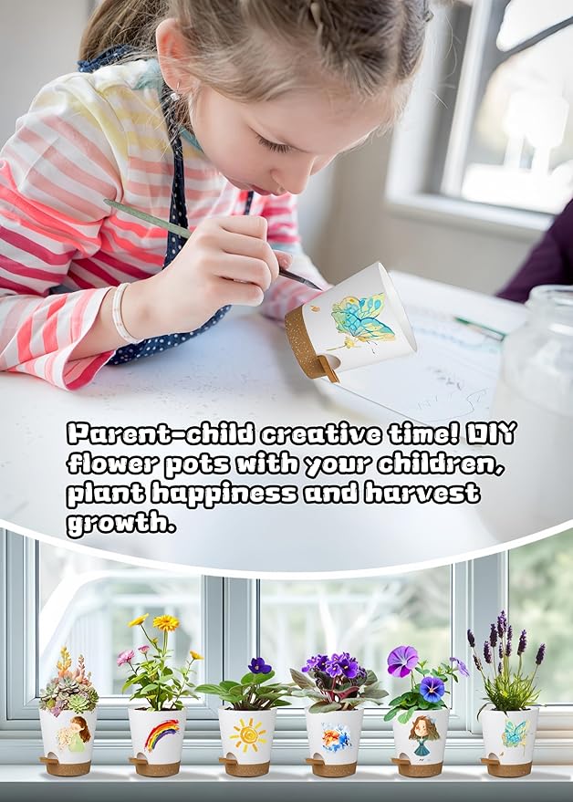 12 Pack 4 Inch Self Watering Plant Pots with Drainage and Saucers，Plastic Flower Pots for Indoor and Outdoor Plants, Nursery Planters for Houseplants and Herbs White Brown, 4 inch 12pcs