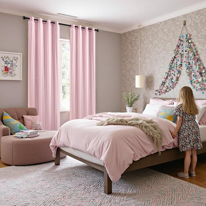 XiDi Light Pink Girls Curtains for Bedroom, Girls Room Blackout Curtains for 63 - Image 9