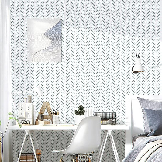 Erfoni Green and White Peel and Stick Wallpaper Herringbone Contact Paper - Image 2