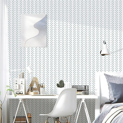 Erfoni Green and White Peel and Stick Wallpaper Herringbone Contact Paper - Image 2
