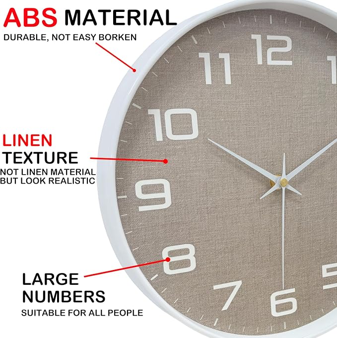 Silent Wall Clock with Large Numbers, 10 Inch Battery Operated Analog Clock - Image 7