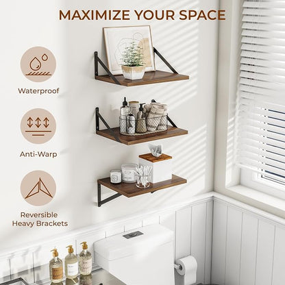 Heimlove Deep Floating Shelves for Wall, 12 Inch Deep Floating Shelves Set of 3 - Image 4