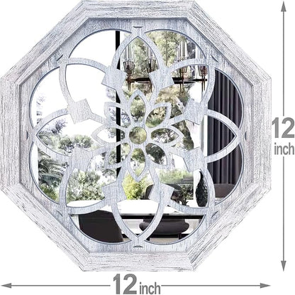 ZOLAPI 2 PCS Octagon Wall-Mounted Mirrors, Vintage Farmhouse Mirror - Image 7