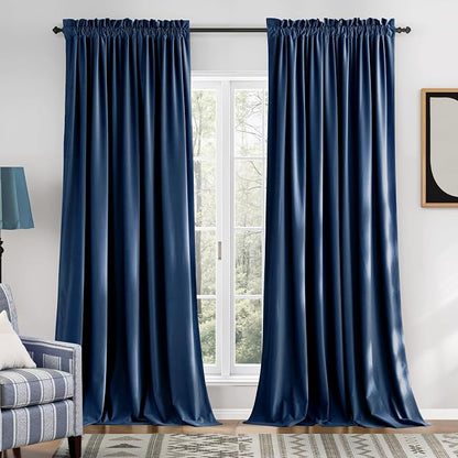 NICETOWN Navy Blue Velvet Curtains 84 inches by NICETOWN