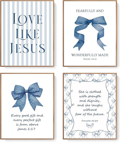 LARTSFRO Coquette Navy Blue Bow Jesus Wall Art Decor Posters, Inspirational by Unknown